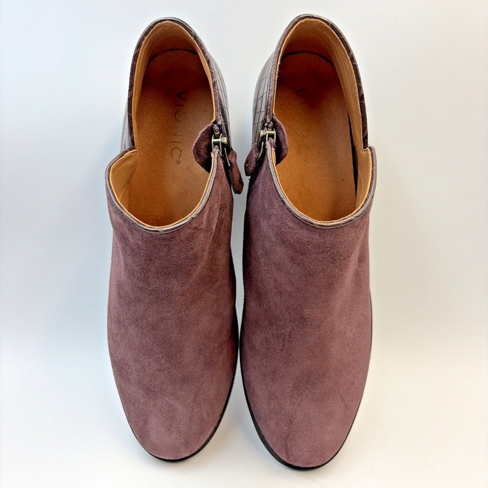 Vionic Marissa Ankle Boots Women's 10‎ Chocolate Suede Croc Booties Block Heel - Picture 11 of 14